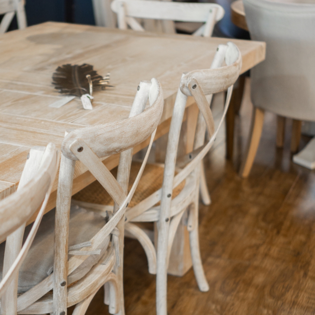Oak Ext Table-White Washed Dining Table 2-2.8 Metres + 8 Marco Oak White Washed Wooden Cross Chair Set image 7